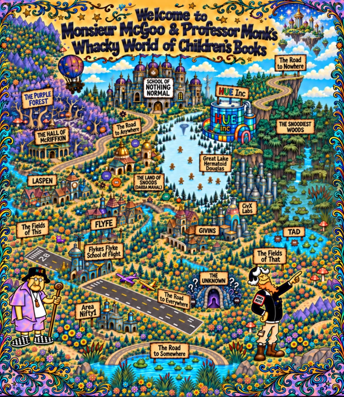 Official map of Monsieur McGoo and Professor Monk's Whacky World of Children's Books